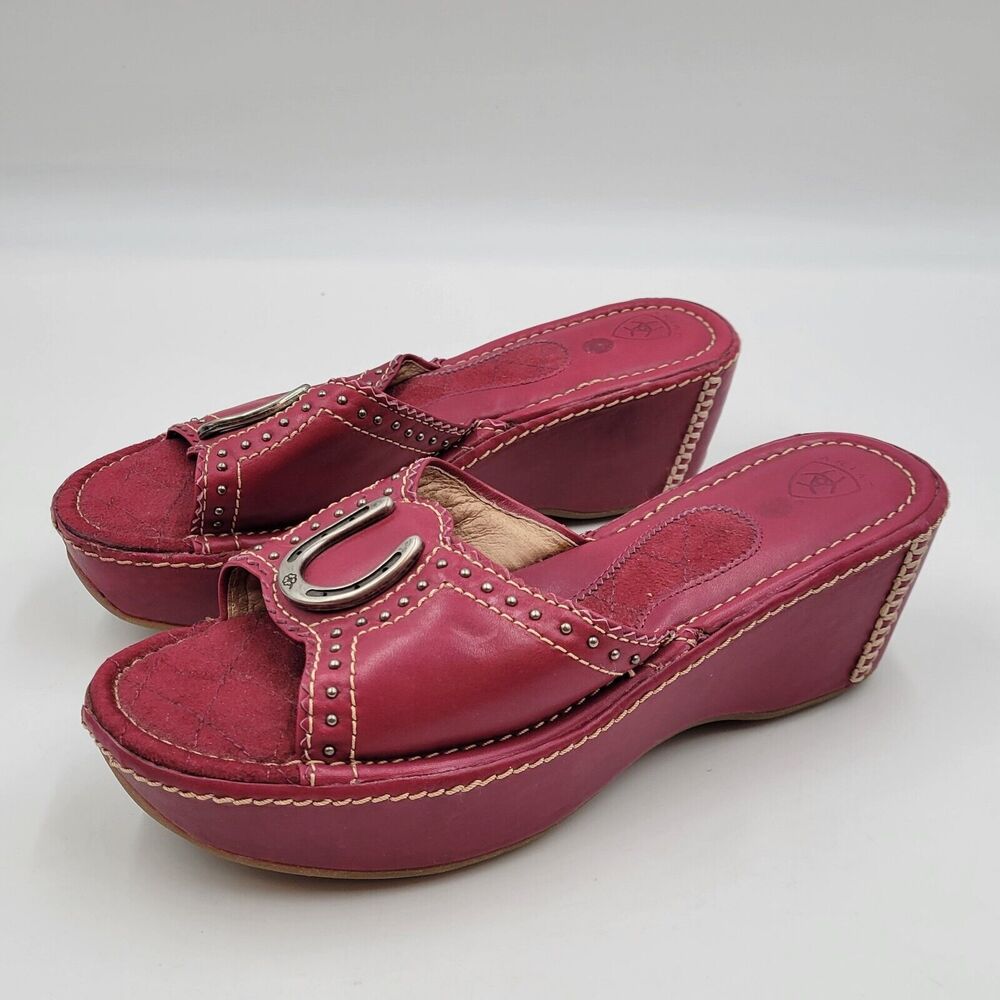 Ariat Women's Pink Platform Slide Wedges with Decorative Buckle